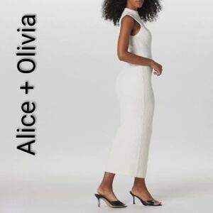 Alice + Olivia Classics Brooklynne White Ribbed Knit Midi Dress Size XS Classy